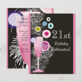 シャンパンバブル 21歳の誕生日パーティー招待状 招待状 (正面/裏面)