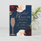 シャンパンバラ金ゴールドネイビーブルーフローラブライダルシャワー 招待状 (スタンド正面)