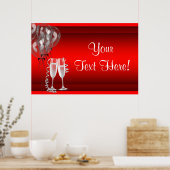 シャンパンバルーン赤いパーティーバナー ポスター (キッチン)