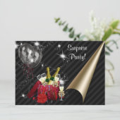 シャンパンバルーン黒いサプライズ誕生日パーティー 招待状 (スタンド正面)