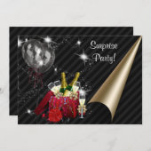 シャンパンバルーン黒いサプライズ誕生日パーティー 招待状 (正面/裏面)