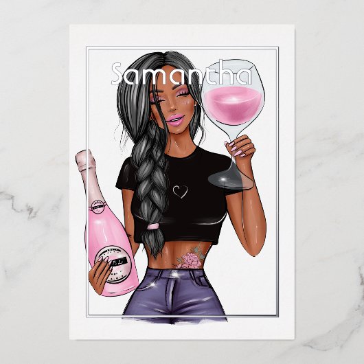 シャンパンバースデーパーティーフォイル招待状 箔招待状 (正面)