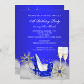 シャンパンバースデーパーティー王室のブルーハイヒール 招待状 (正面/裏面)