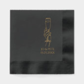 シャンパンパーソナライズされたグラス名結婚と日付 箔ナプキン (正面)