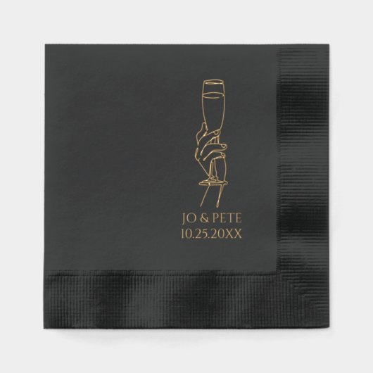 シャンパンパーソナライズされたグラス名結婚と日付 箔ナプキン (正面)