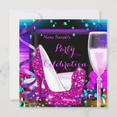 シャンパンパーティー いつでも 誕生日パーティー 招待状 (正面)