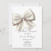 シャンパンパールアイボリーホワイトボウブライダルシャワー 招待状 (正面)