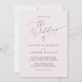 シャンパンピンクとブラウンミニマル結婚リスト 招待状 (正面)