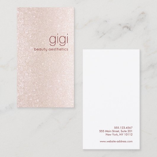 シャンパンピンクグラデーショングリッター美しい 名刺 (正面/裏面)
