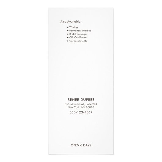 シャンパンピンクグリッターサロン価格表メニュー ラックカード (裏面)