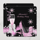 シャンパンピンクハイヒールバースデーパーティー 招待状 (正面/裏面)