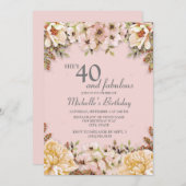 シャンパンピンクフローラ40歳の誕生日パーティー 招待状 (正面/裏面)