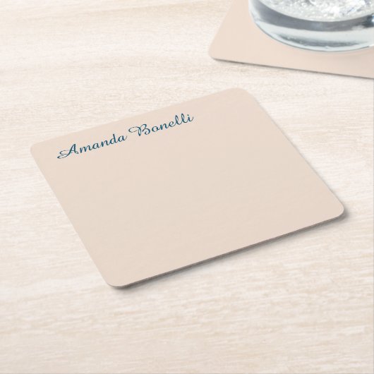 シャンパンピンクプレーンシンプルミニマルモダンリスト スクエアペーパーコースター (アングル)