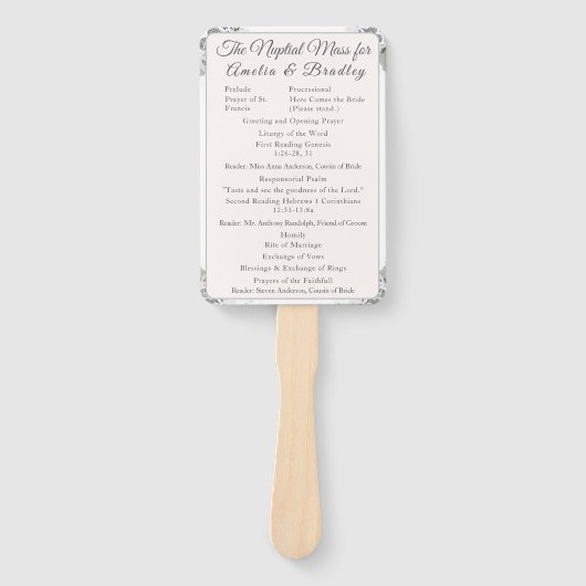 シャンパンピンクレースカトリック結婚式 プログラム ハンドファン (正面)