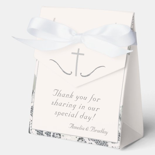 シャンパンピンクレース結婚式の引き出物ボックス フェイバーボックス (正面)