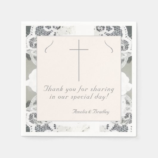 シャンパンピンク結婚レース スタンダードカクテルナプキン (正面)