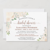 シャンパンピーチウォーターカラーフローラブライダルシャワー 招待状 (正面)