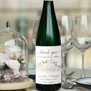 シャンパンピーチフローラエレガントなウェディングサンキュー ワインラベル