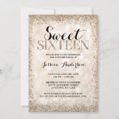 シャンパンフェイクグリッタースウィート16誕生日 招待状 (正面)