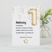 シャンパンフェイク金ゴールドホイルバルーン1st誕生日 招待状 (スタンド正面)