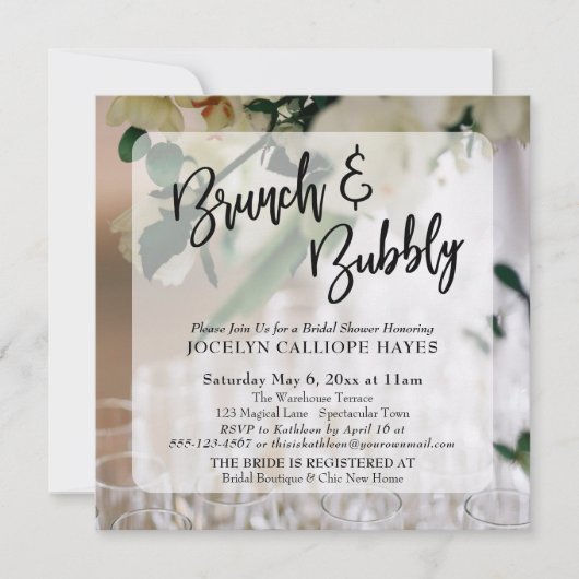 シャンパンフォトブランチ&バブリー手書き 招待状 (正面)