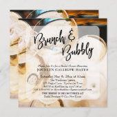 シャンパンフォトブランチ&バブリー手書き 招待状 (正面/裏面)