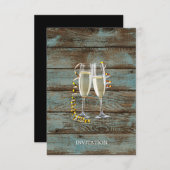 シャンパンフラッツ素朴な青結婚い納屋 招待状 (正面/裏面)