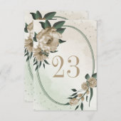 シャンパンフラワーグリーン幾何テーブル番号 招待状 (正面/裏面)