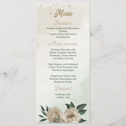 シャンパンフラワーグリーン結婚リー メニュー (正面)