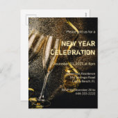 シャンパンフルテスニューイヤーお祝い招待状 シーズンポストカード (正面/裏面)
