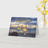 シャンパンフルートカスタムウェディングおめでとう カード (黄色い花)