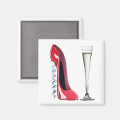 シャンパンフルートガラスとコルク抜きスチレット靴 マグネット (正面/裏面)