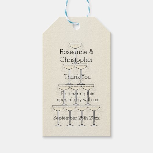 シャンパンフルートデザインシャンパンカラー結婚ズ ギフトタグ (正面)
