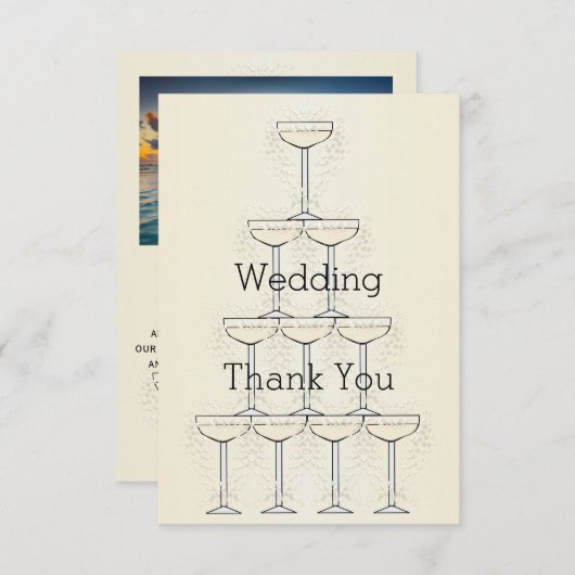 シャンパンフルートデザインシャンパンカラー結婚ズ サンキューカード (正面/裏面)