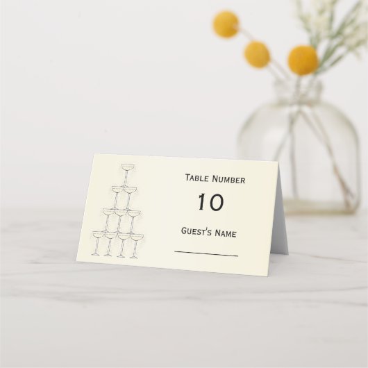 シャンパンフルートデザインシャンパンカラー結婚ズ プレイスカード (正面)