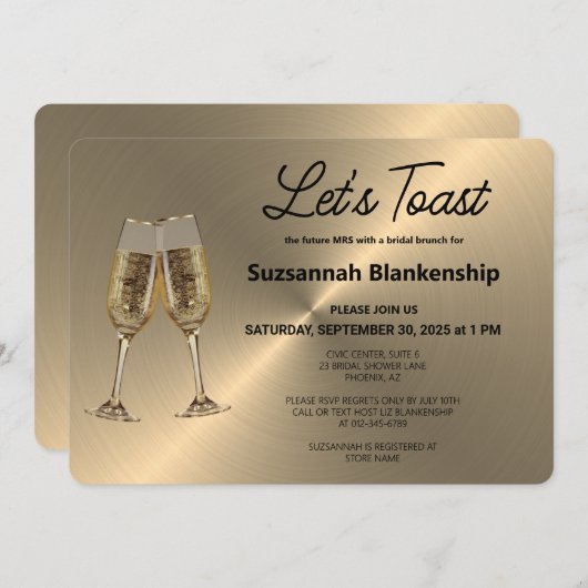 シャンパンフルートトーストフェイクオンメタリック 招待状 (正面/裏面)