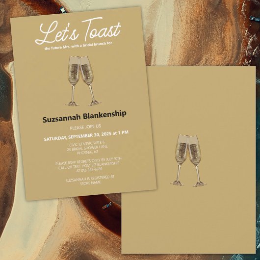 シャンパンフルートトーストブライダルシャワーテンプレート 招待状