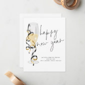 シャンパンフルート台本ハッピーニューイヤー ノートカード (正面/裏面インサイチュ)