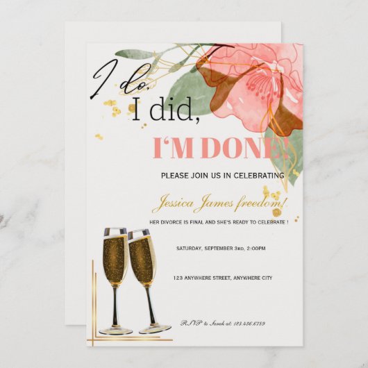 シャンパンフルート離婚パーティの招待状 招待状 (正面/裏面)