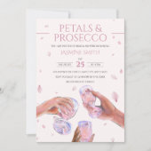 シャンパンブライダルシャワー花びらとプロセッコピンク 招待状 (正面)