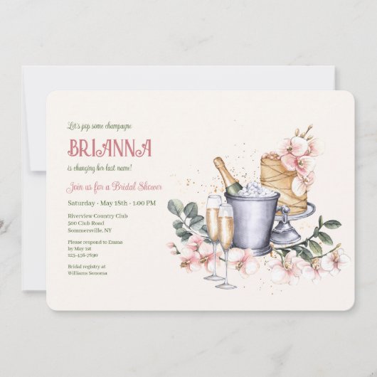 シャンパンブライダルシャワー 招待状 (正面)