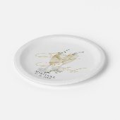 シャンパンブライダルブランチ金ゴールド書道ウェルカム ペーパープレート (アングル)