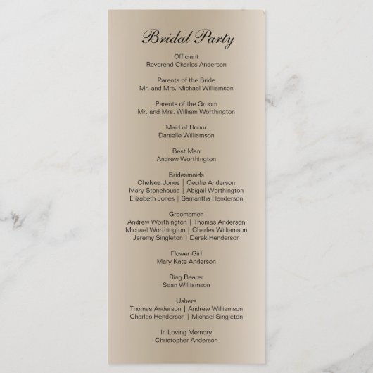 シャンパンブラックスクリプト結婚式 プログラムカード メニュー (裏面)