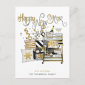 シャンパンブラック金ゴールドグリッター文字ハッピーニューイヤー シーズンポストカード (正面)