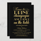 シャンパンブラック金ゴールド誕生日パーティーを飲む時間 招待状 (正面/裏面)