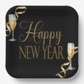 シャンパンブラック&金ゴールドニューイヤーズイブパーティー ペーパープレート (正面)