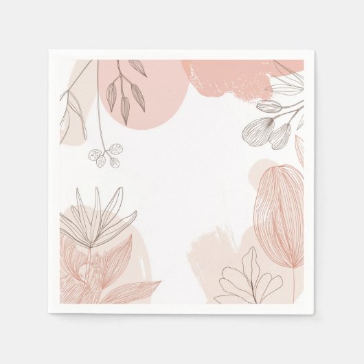 シャンパンブラッシュピンク - 手描きフラワーパターン スタンダードカクテルナプキン (正面)