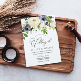 シャンパンブラッシュ ネイビー ブロッサム フラワーズ ウェディング 招待状