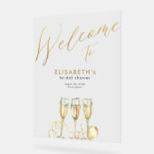 シャンパンブランチとバブリーブライダルシャワーへようこそ アクリルサイン (傾斜)