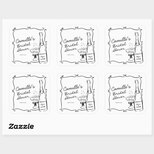 シャンパンブランチとバブルブライズシャワー スクエアシール (シート)